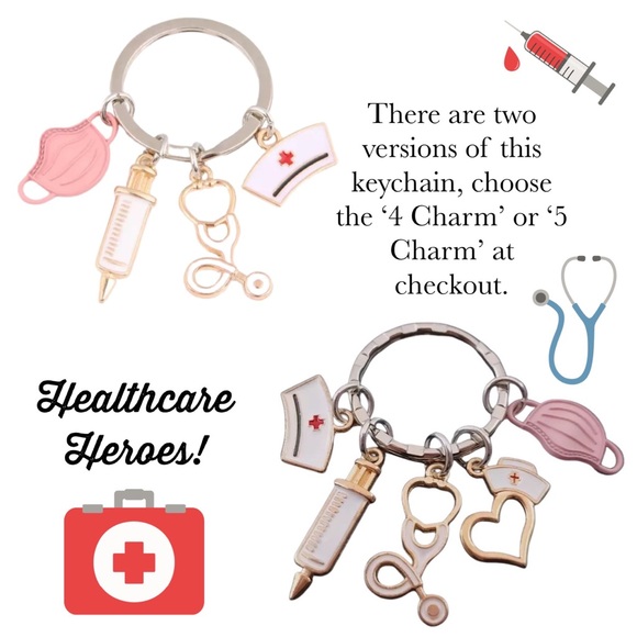 Nurses Keychain with Stethoscope, Nurses Cap & Pink Face Mask - Picture 12 of 16